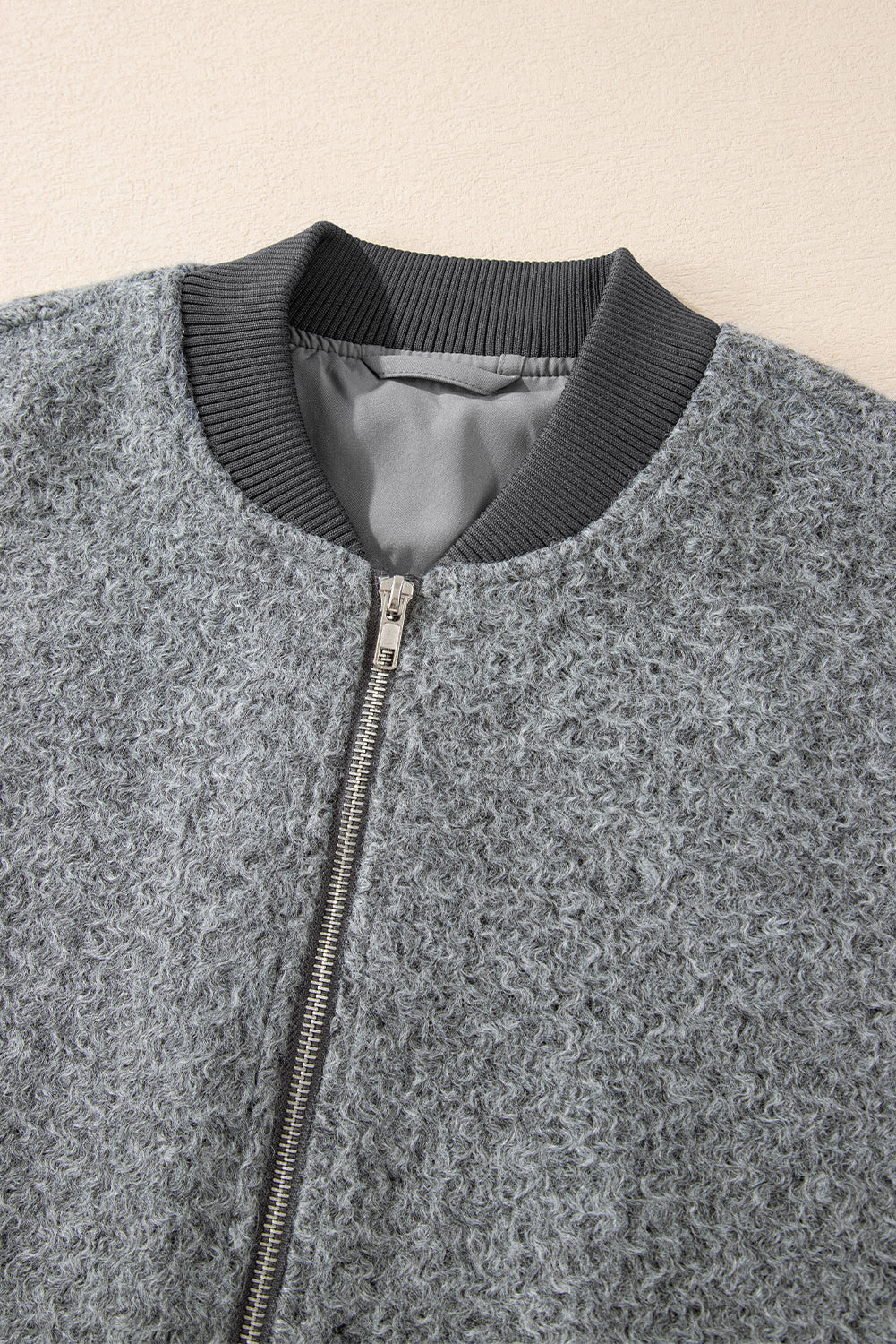 Medium Grey Fuzzy Zip Up Pocketed Sleeve Jacket-Chaelisa's New Jammies