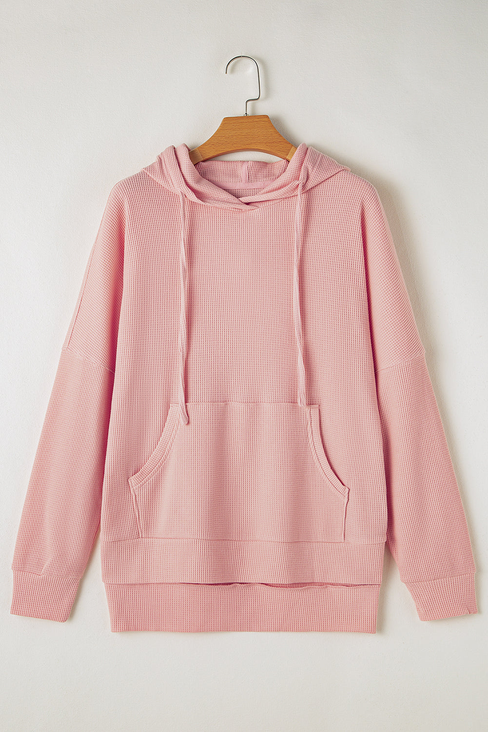 Light Pink Waffle Knit Fleece Lined High Low Oversized Hoodie-Chaelisa's New Jammies