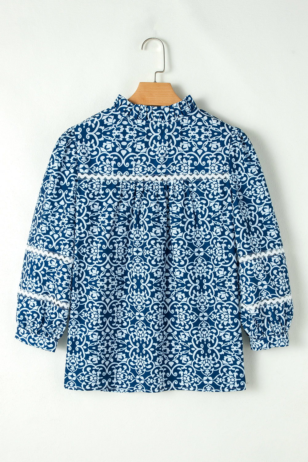 Blue Floral Ric-rac Patchwork Button Loose Fit Shirt-Chaelisa's New Jammies