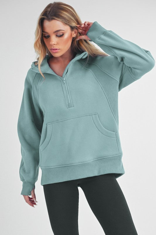 Aemi+Co Half Zip Raglan Sleeve Sweatshirt with Kangaroo Pocket-Chaelisa's New Jammies