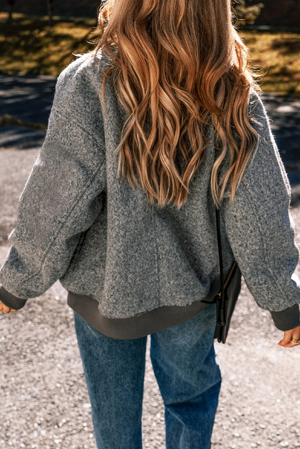 Medium Grey Fuzzy Zip Up Pocketed Sleeve Jacket-Chaelisa's New Jammies
