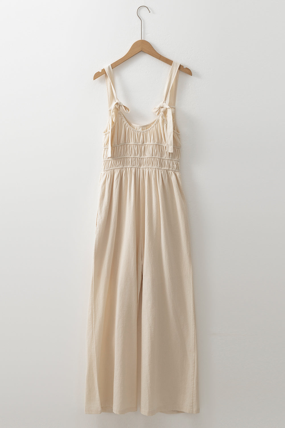Beige Ruched High Waist Sleeveless Wide Leg Jumpsuit-Chaelisa's New Jammies