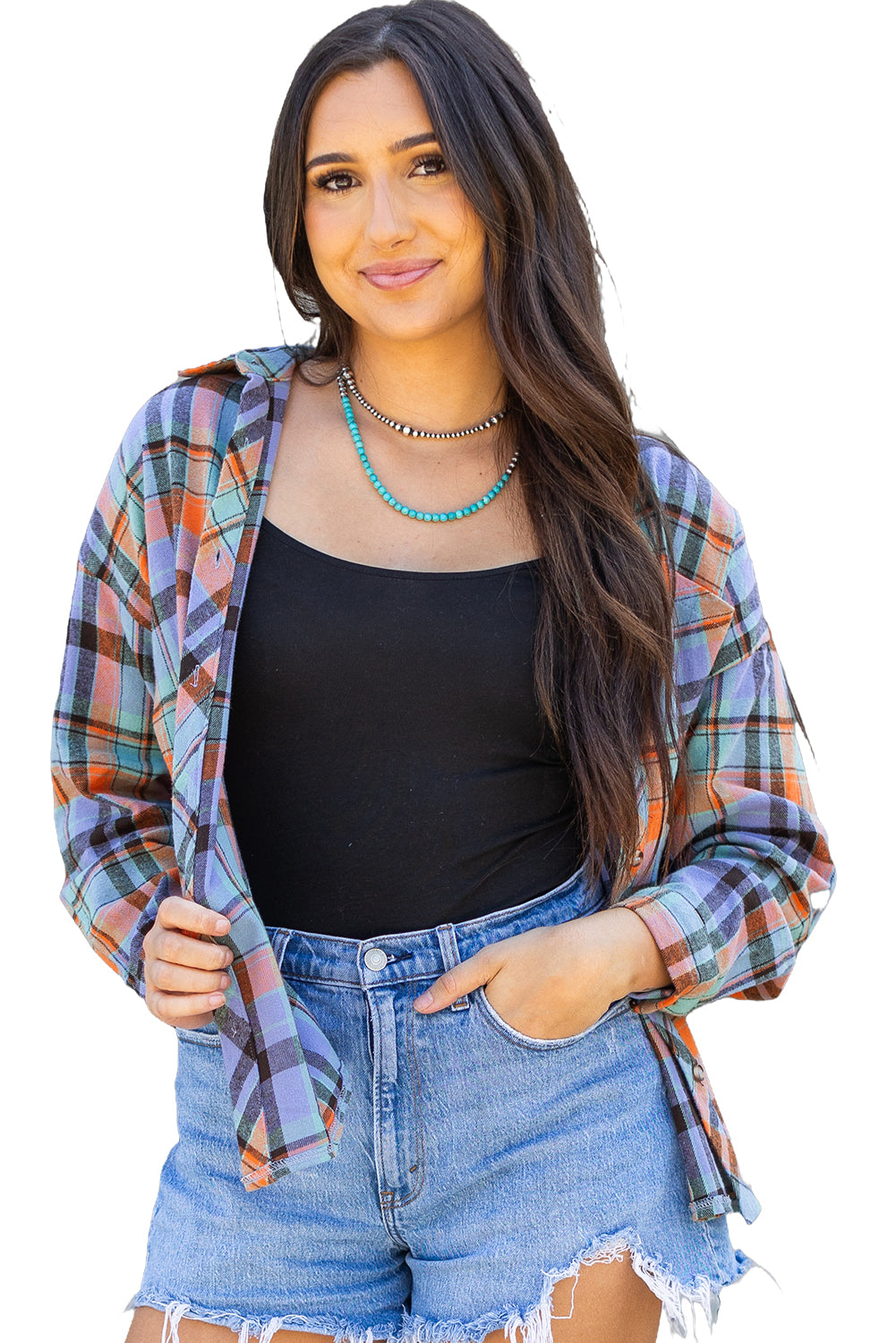 Orange Plaid Print Loose Vintage Shirt-Chaelisa's New Jammies