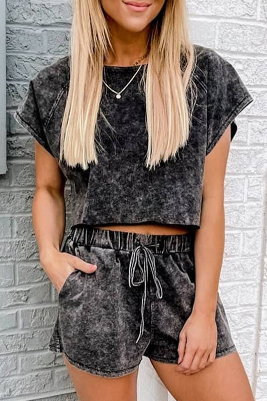 Black Acid Washed Short Lounge Set-Chaelisa's New Jammies