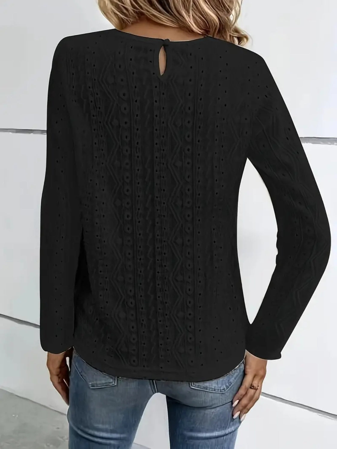 Lace Eyelet Long Sleeve Top-Chaelisa's New Jammies