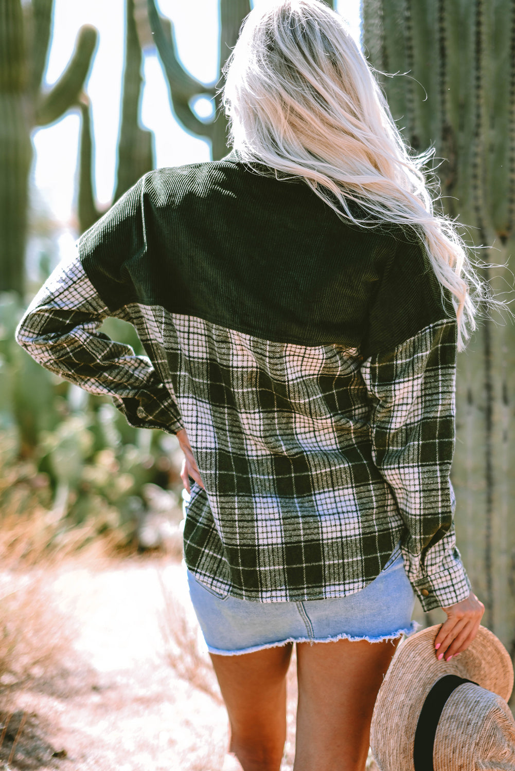 Blackish Green Snap Buttons Colorblock Plaid Shacket-Chaelisa's New Jammies