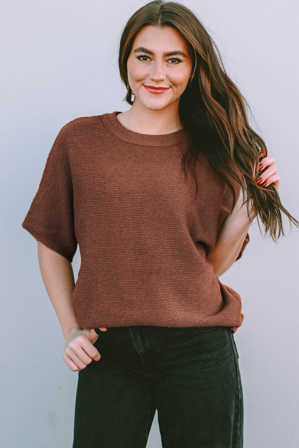 Apricot Mock Neck Short Batwing Sleeve Sweater-Chaelisa's New Jammies