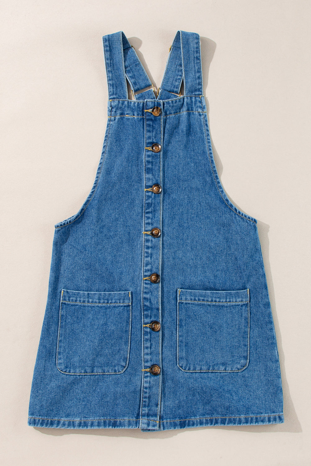 Dusk Blue Wide Strap Button Front Pocketed Denim Mini Dress-Chaelisa's New Jammies