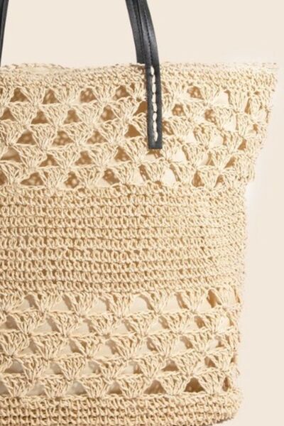 Fame Faux Leather Handle Knitted Tote Bag-Chaelisa's New Jammies