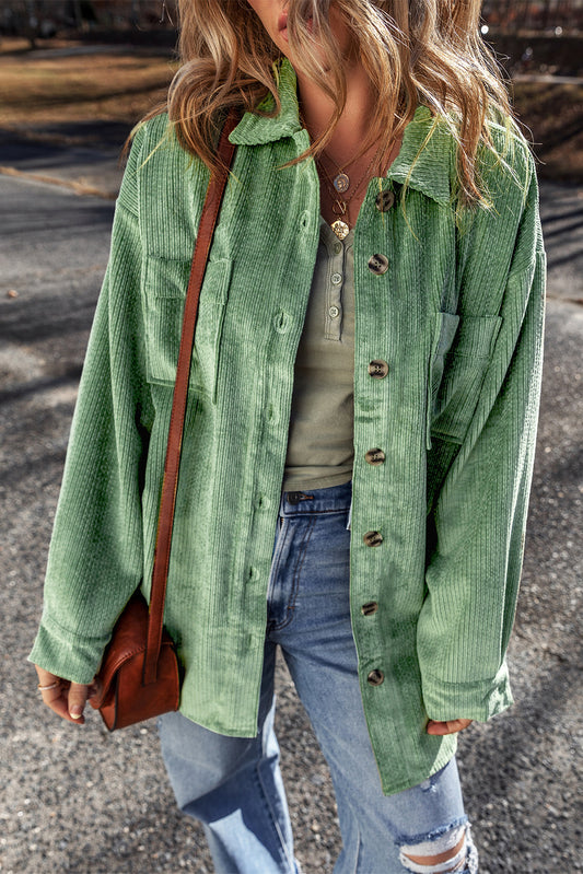 Mist Green Patched Pocket Button Up Corduroy Shacket-Chaelisa's New Jammies