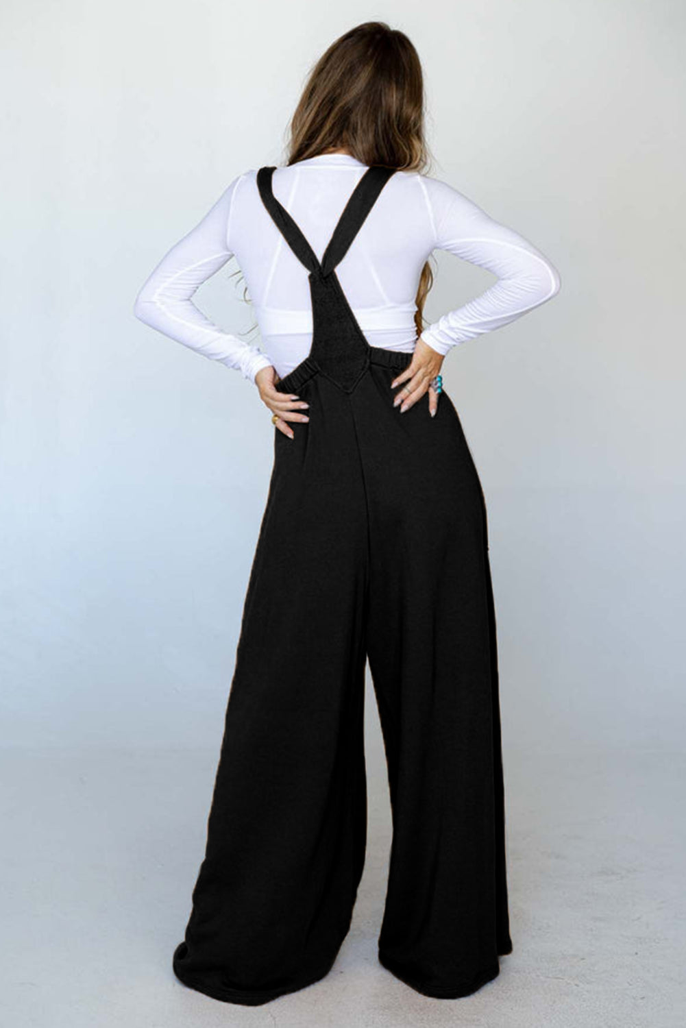 Black Knotted Straps Patch Pocket Wide Leg Jumpsuit-Chaelisa's New Jammies