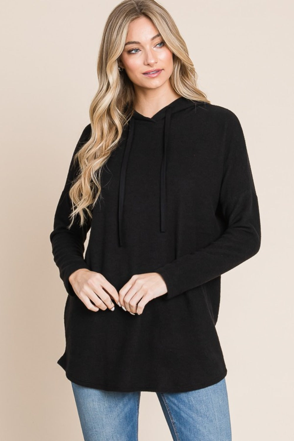 BOMBOM Contrast Drawstring Drop Shoulder Knit Hoodie-Chaelisa's New Jammies