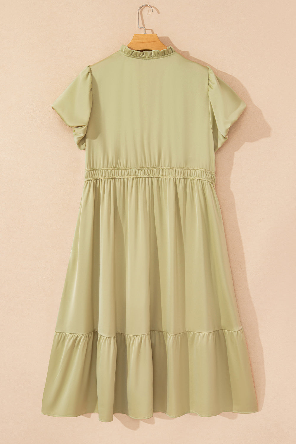 Laurel Green Notched V Neck Puff Sleeve Tiered Plus Size Maxi Dress-Chaelisa's New Jammies