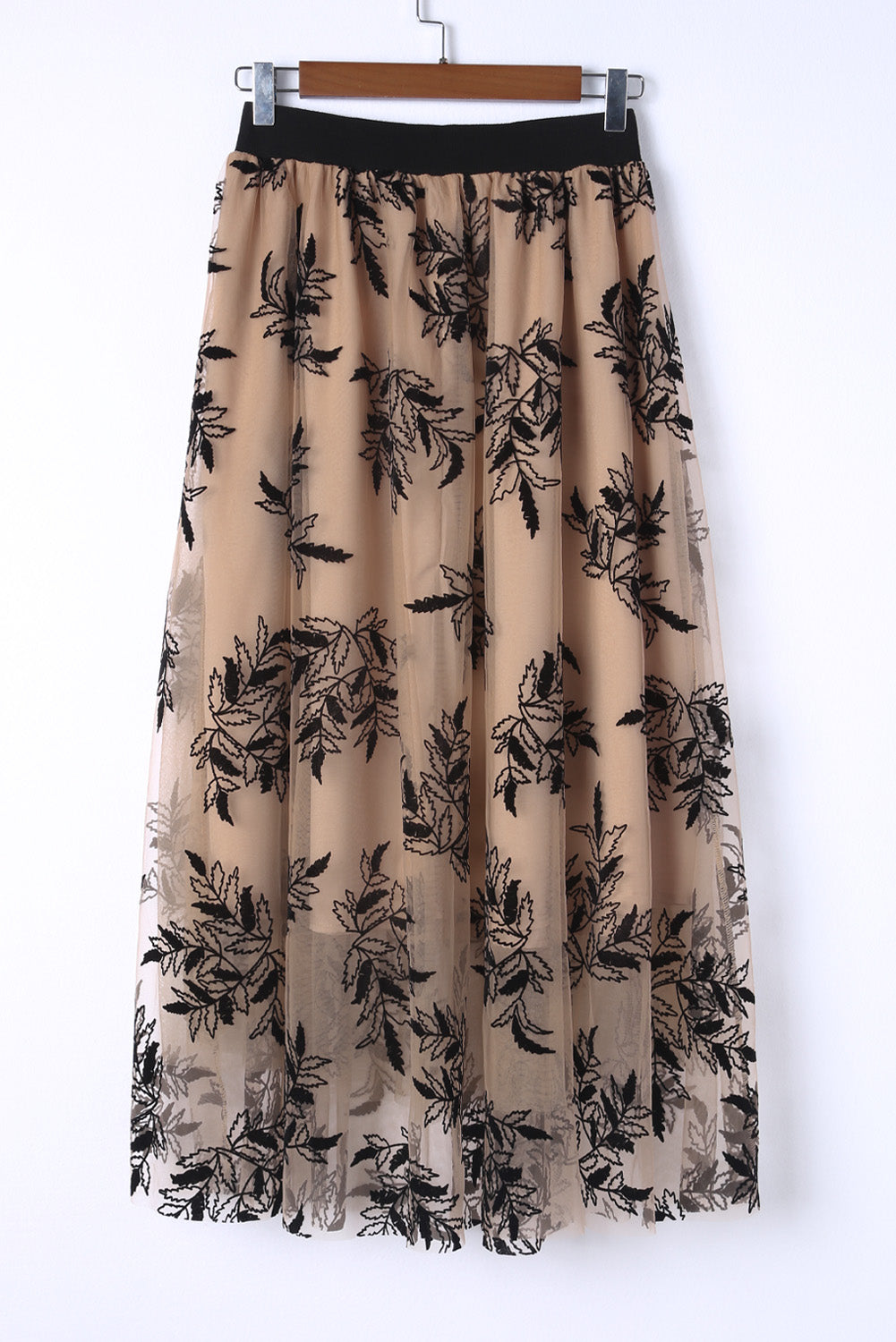 Apricot Floral Leaves Embroidered High Waist Maxi Skirt-Chaelisa's New Jammies