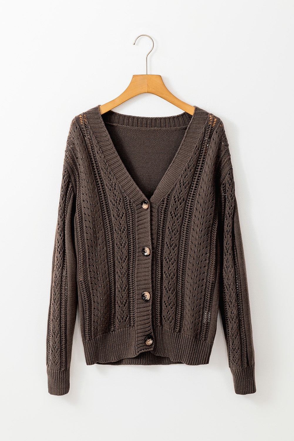 Dark Khaki Open Knit Drop Shoulder Sweater Cardigan-Chaelisa's New Jammies