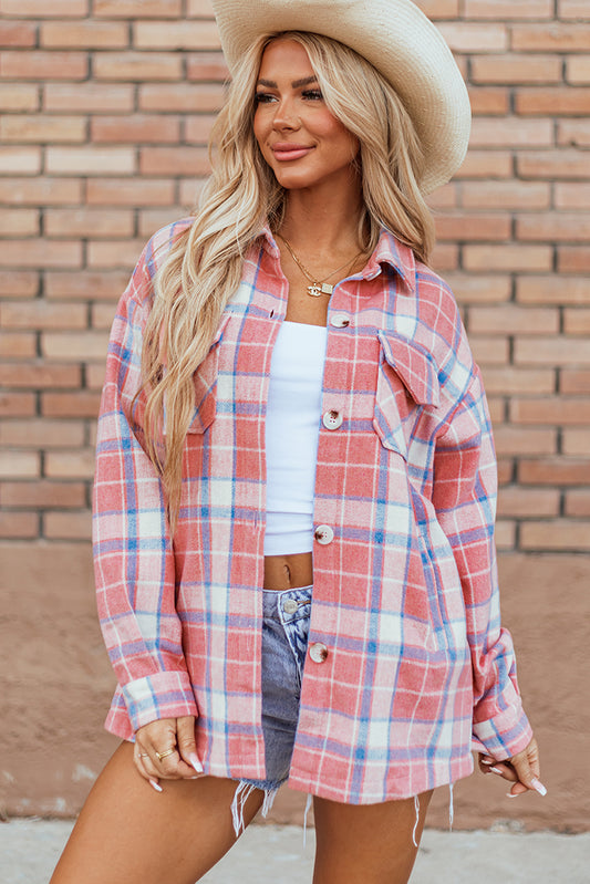 Pink Plaid Flap Pocket Button Up Shacket-Chaelisa's New Jammies