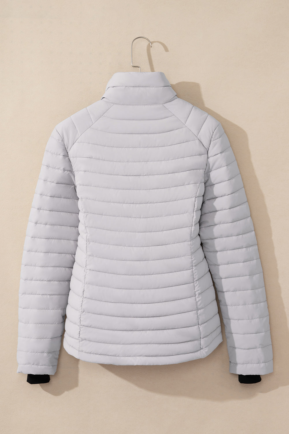 Silvery Solid Color Quilted Zip-up Puffer Jacket-Chaelisa's New Jammies