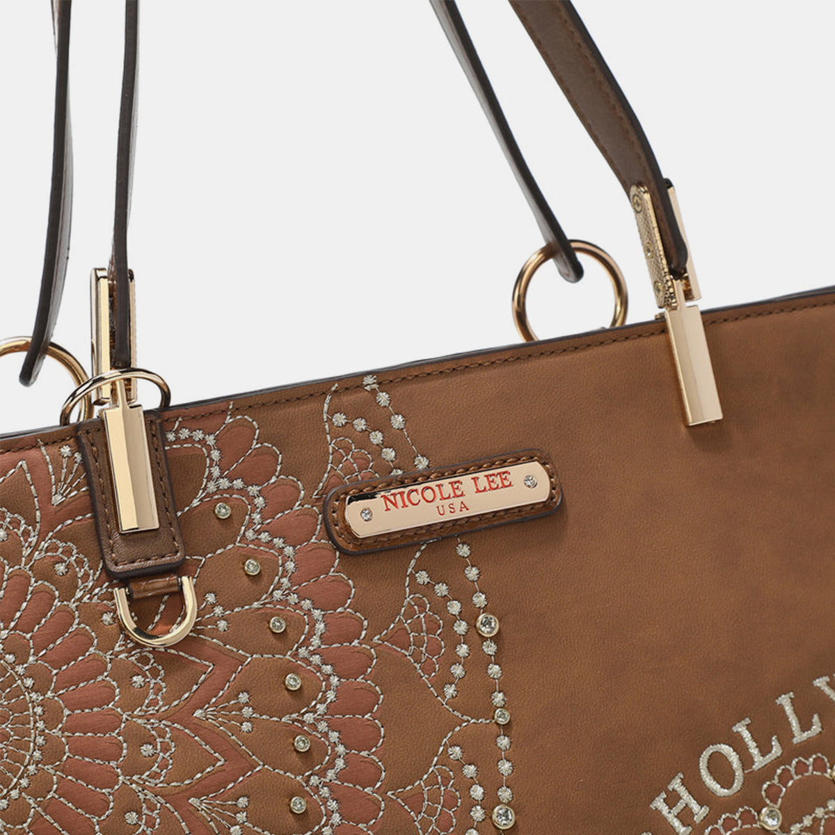 Nicole Lee USA Metallic Stitching Embroidery Inlaid Rhinestone Tote Bag-Chaelisa's New Jammies