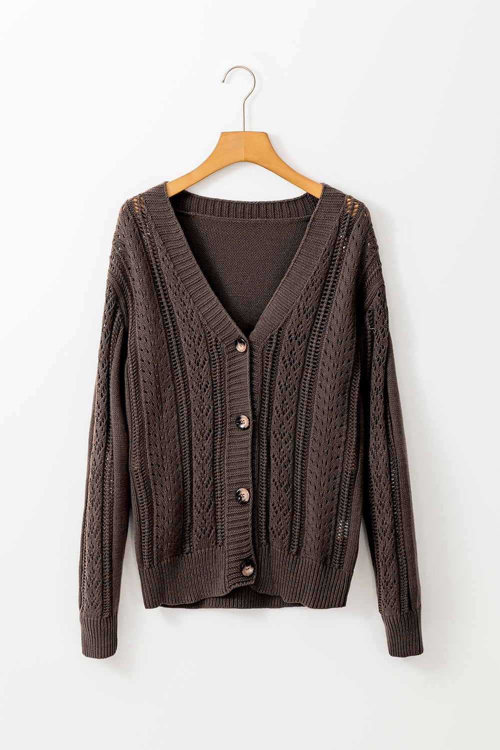 Dark Khaki Open Knit Drop Shoulder Sweater Cardigan-Chaelisa's New Jammies