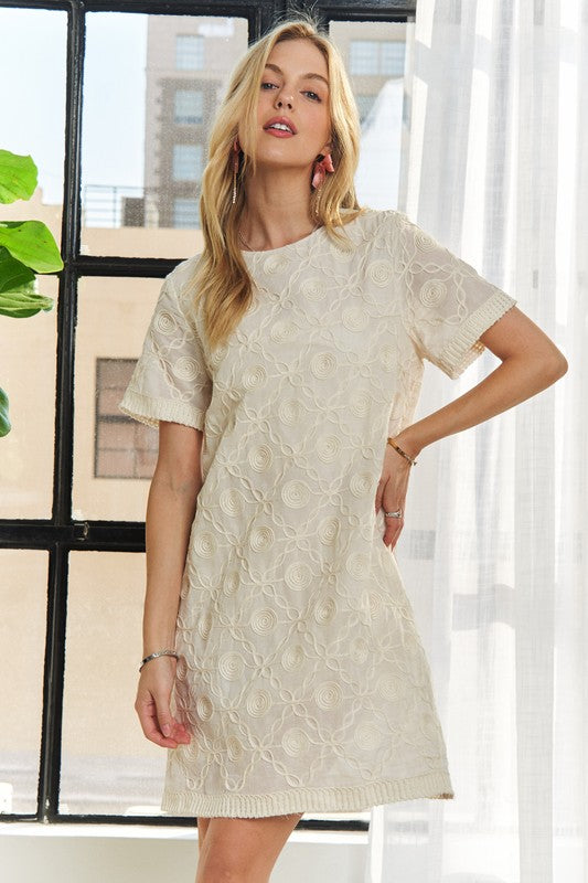 ADORA Applique Round Neck Short Sleeve Shift Dress-Chaelisa's New Jammies