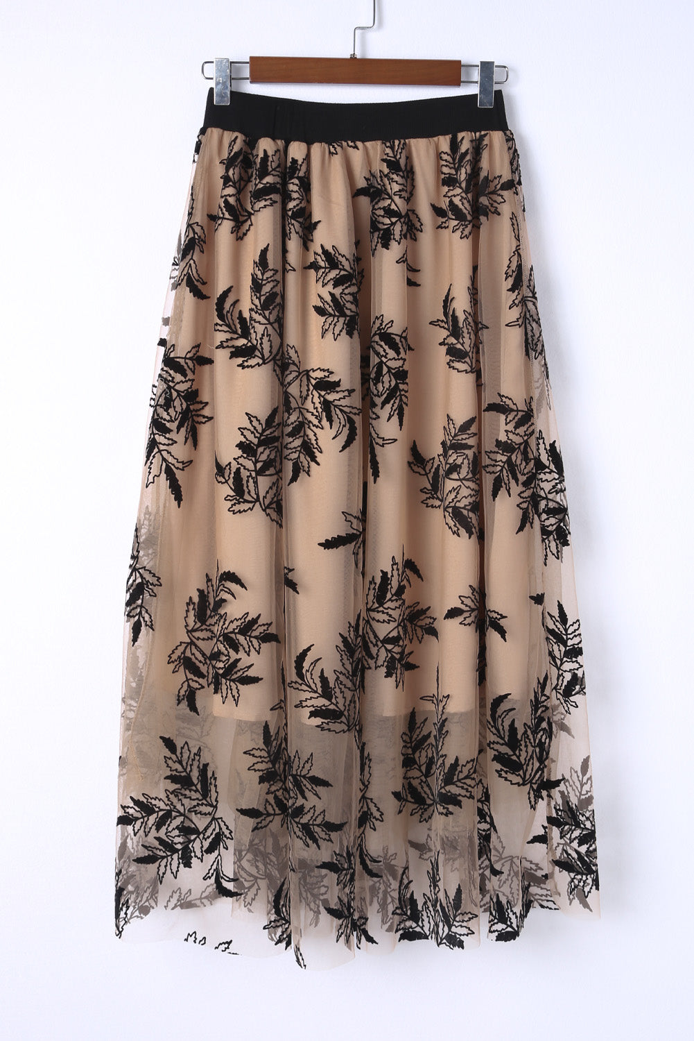 Apricot Floral Leaves Embroidered High Waist Maxi Skirt-Chaelisa's New Jammies