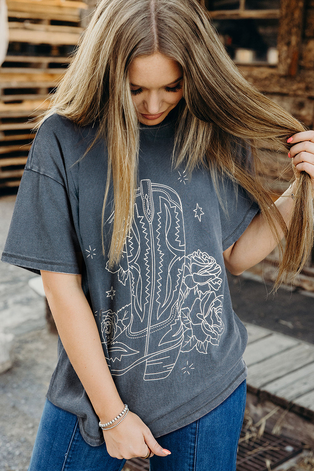 High-Rise Western Cowboy Boots Graphic Tee-Chaelisa's New Jammies