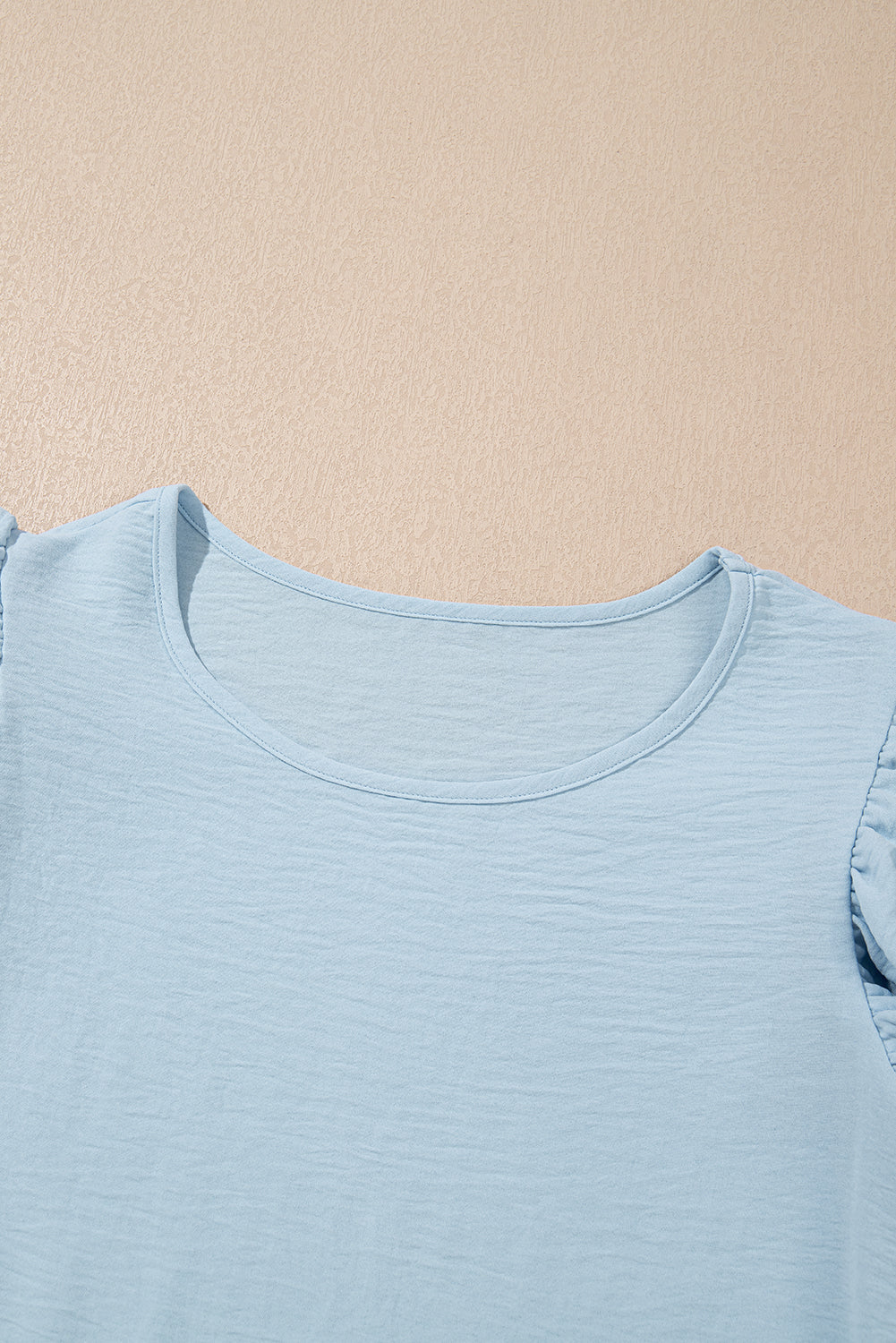 Mist Blue Solid Color Ruffled Short Sleeve Casual Blouse-Chaelisa's New Jammies