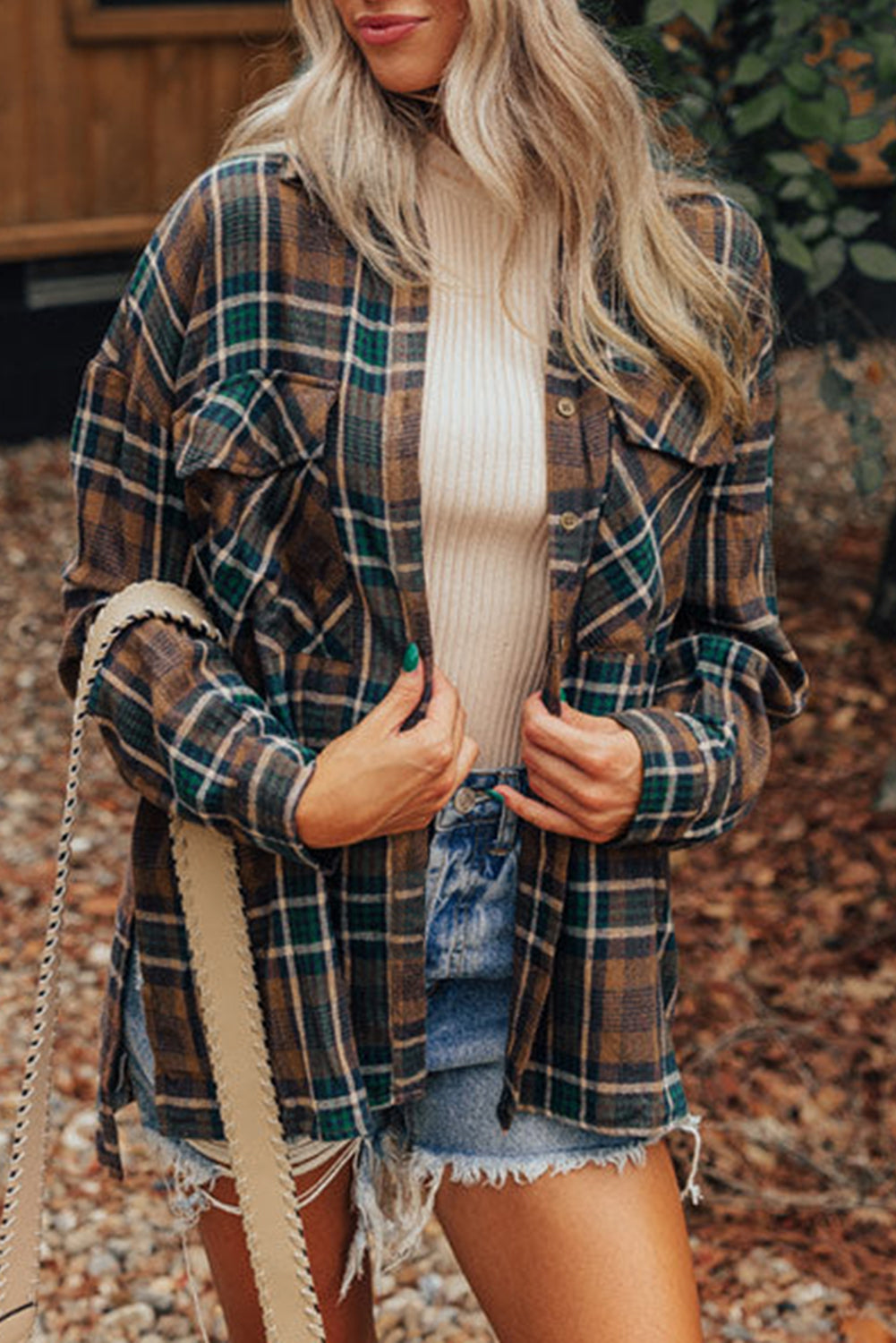 Brown Plaid Print Chest Pockets Buttoned Shirt Jacket-Chaelisa's New Jammies