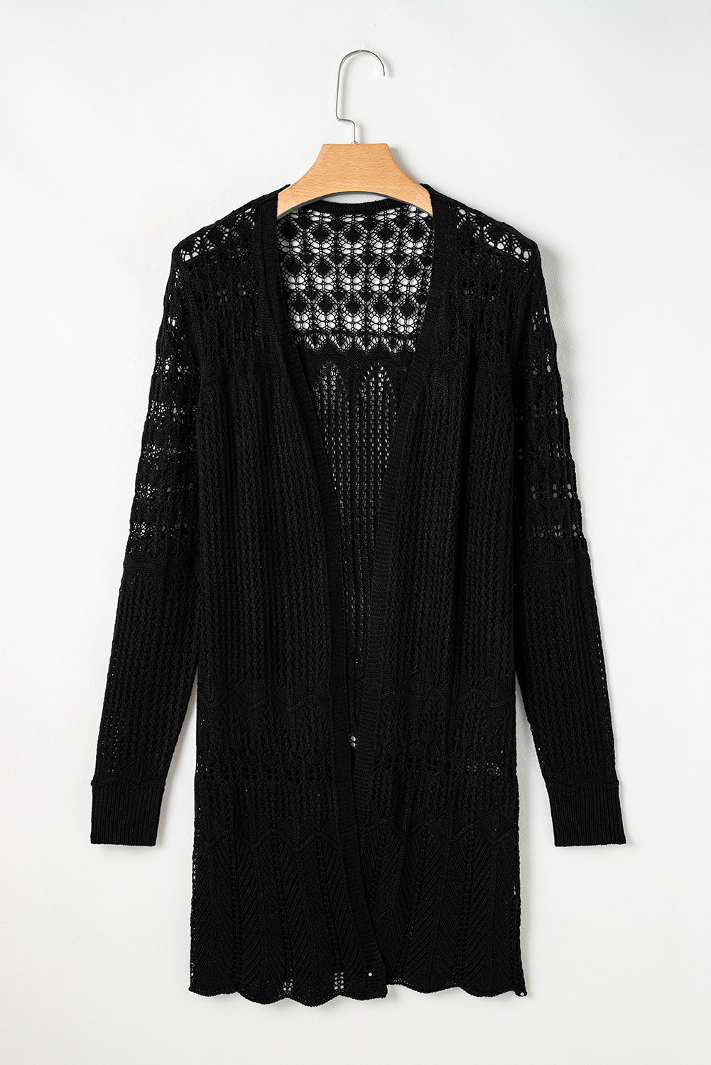 Black Crochet Hollow Out Open Front Cardigan-Chaelisa's New Jammies