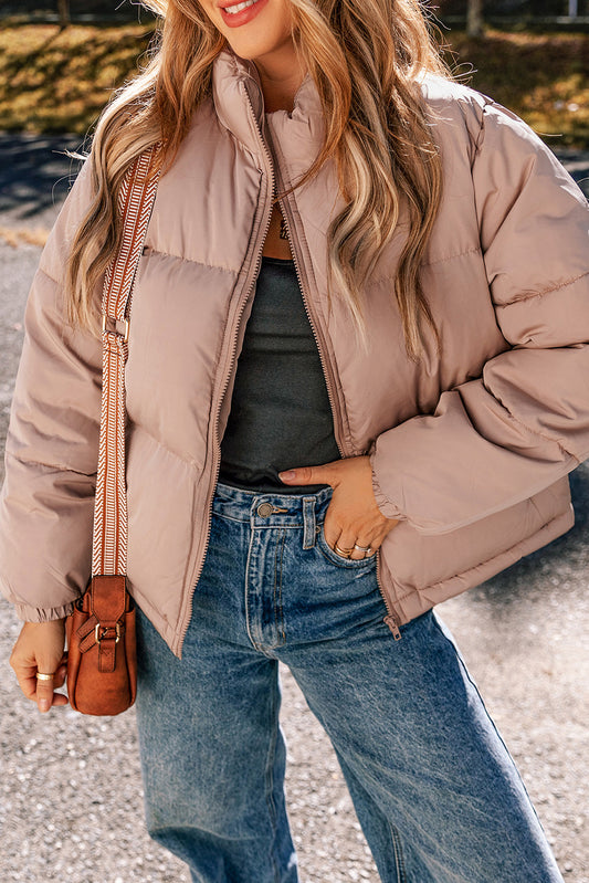 Apricot Pink Full Zipper Quilted Puffer Jacket-Chaelisa's New Jammies
