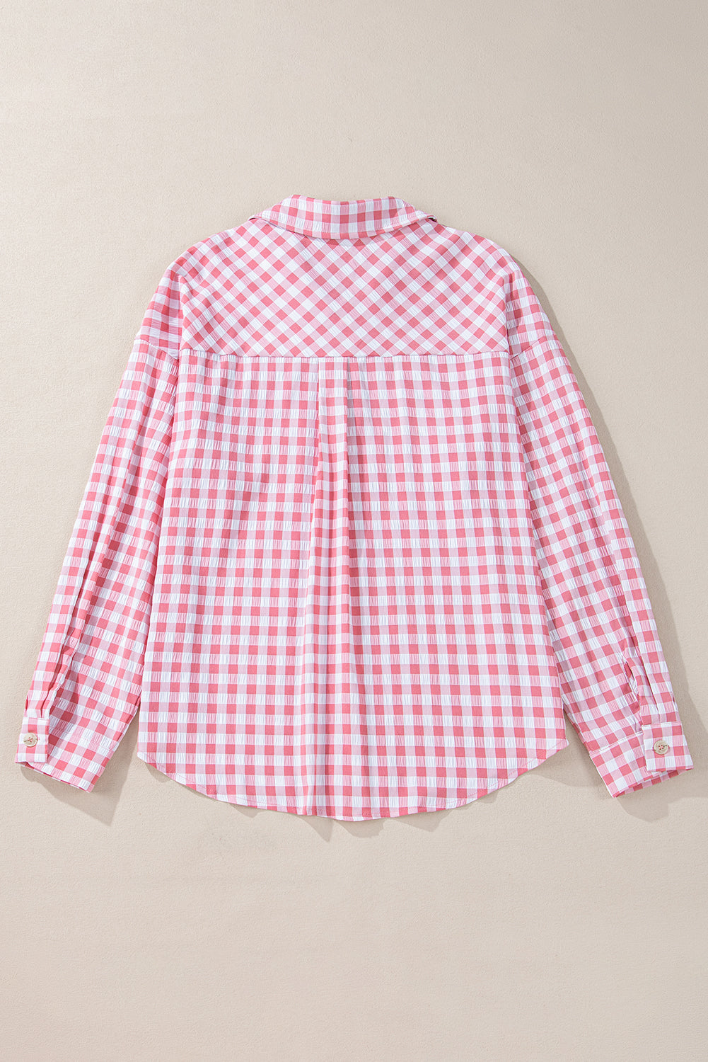 Pink Gingham Print Chest Pockets Buttoned Collared Shirt-Chaelisa's New Jammies