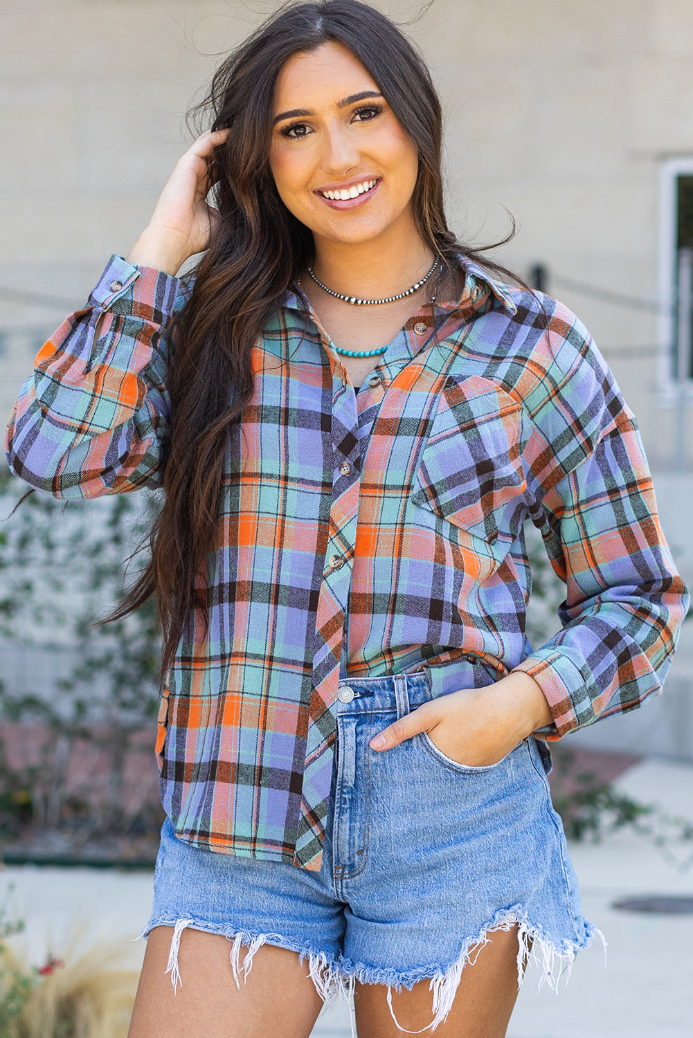 Orange Plaid Print Loose Vintage Shirt-Chaelisa's New Jammies
