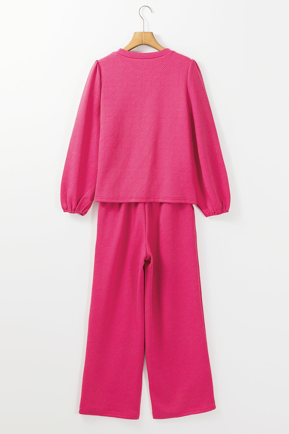 Rose Red Textured Puff Sleeve Top and Pants Set-Chaelisa's New Jammies