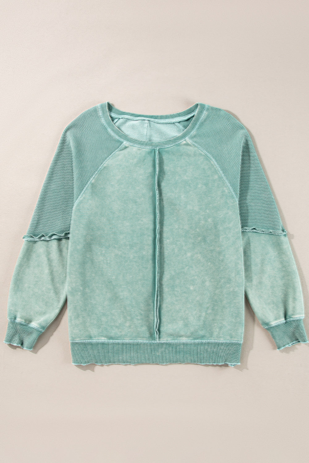Mineral Blue Solid Waffle Knit Patchwork Raglan Sleeve Sweatshirt-Chaelisa's New Jammies