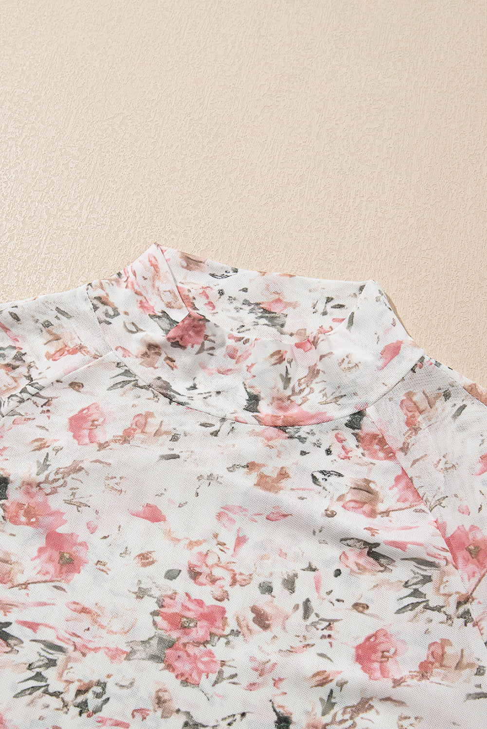 Pink Floral Long Sleeve High Neck Sheath Mesh Blouse-Chaelisa's New Jammies