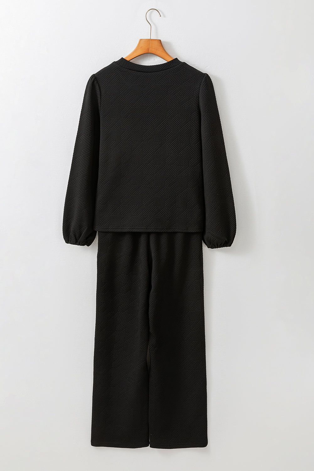 Black Textured Puff Sleeve Top and Pants Set-Chaelisa's New Jammies