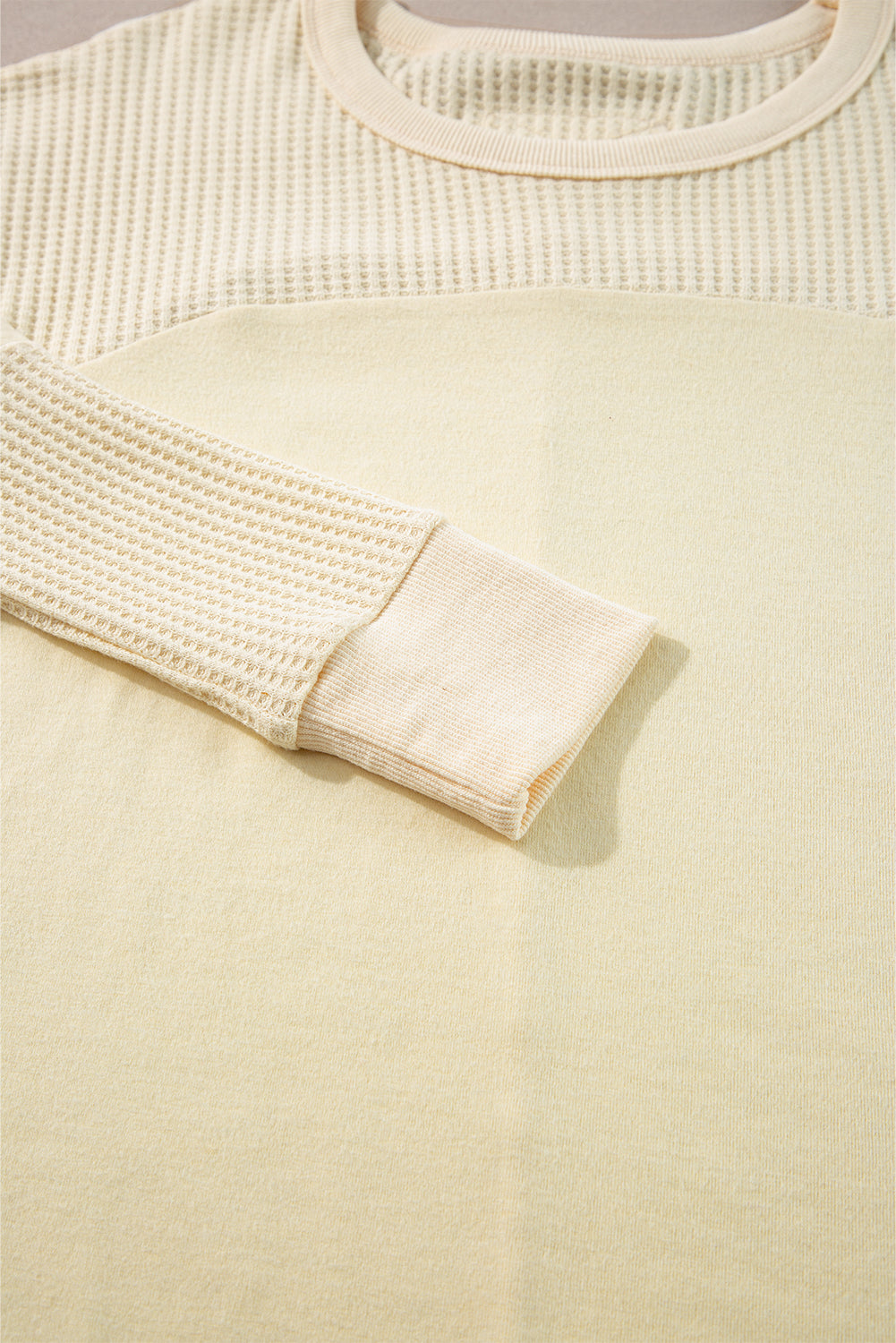 Beige Thermal Knit Patchwork Exposed Seam Long Sleeve Top-Chaelisa's New Jammies