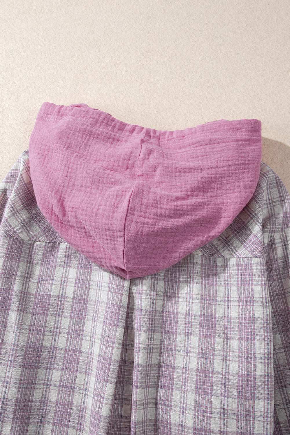 Pink Checkered Print Loose Fit Buttoned Hooded Shacket-Chaelisa's New Jammies