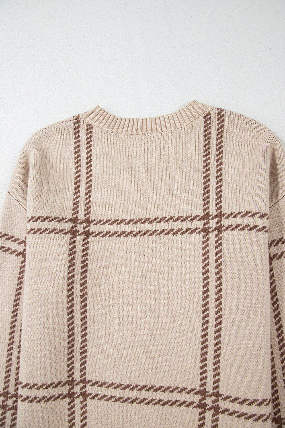 Khaki Plaid Pattern Knitted Drop Shoulder Sweater-Chaelisa's New Jammies