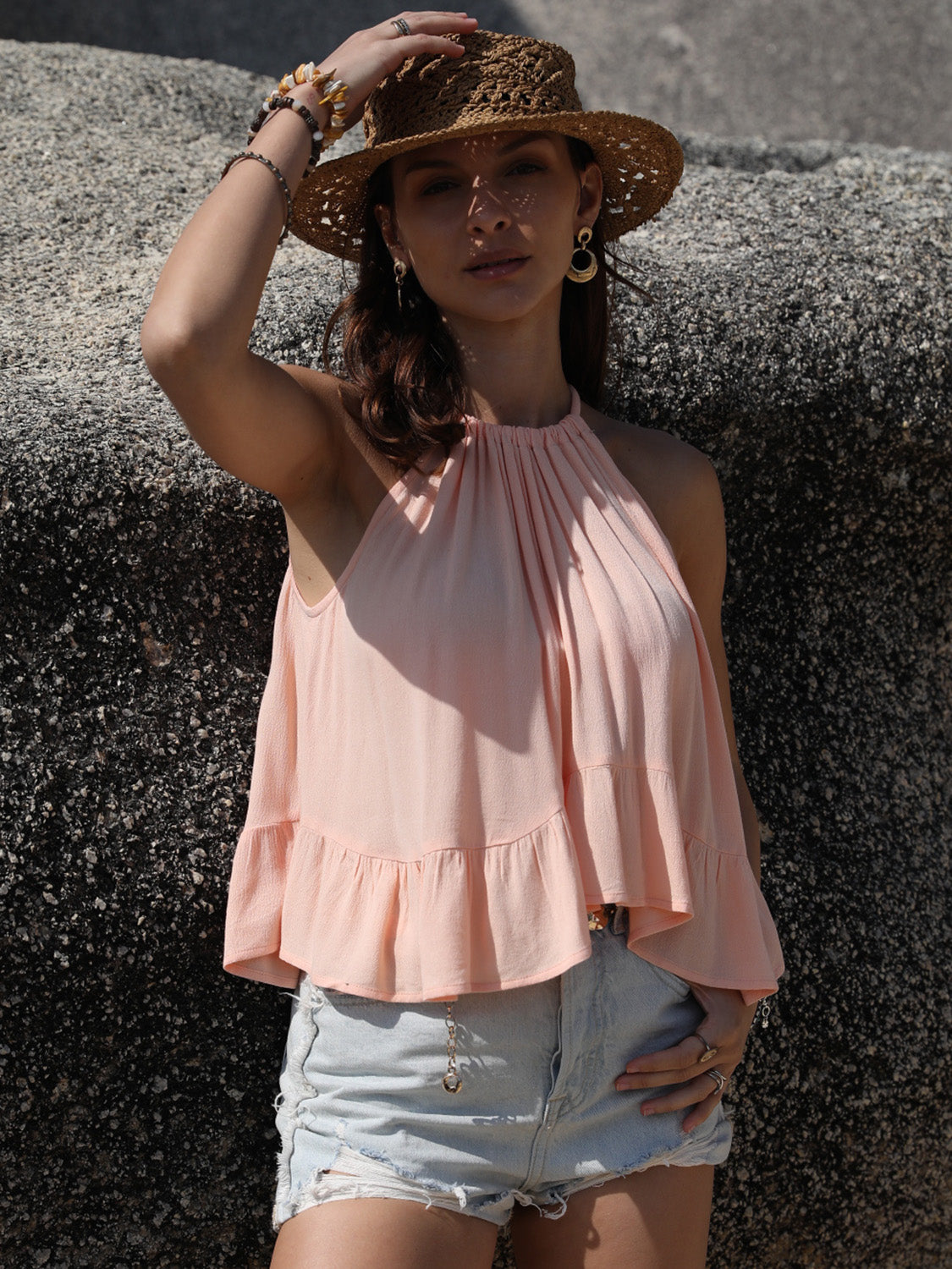 Ruched Peplum Round Neck Tank-Chaelisa's New Jammies