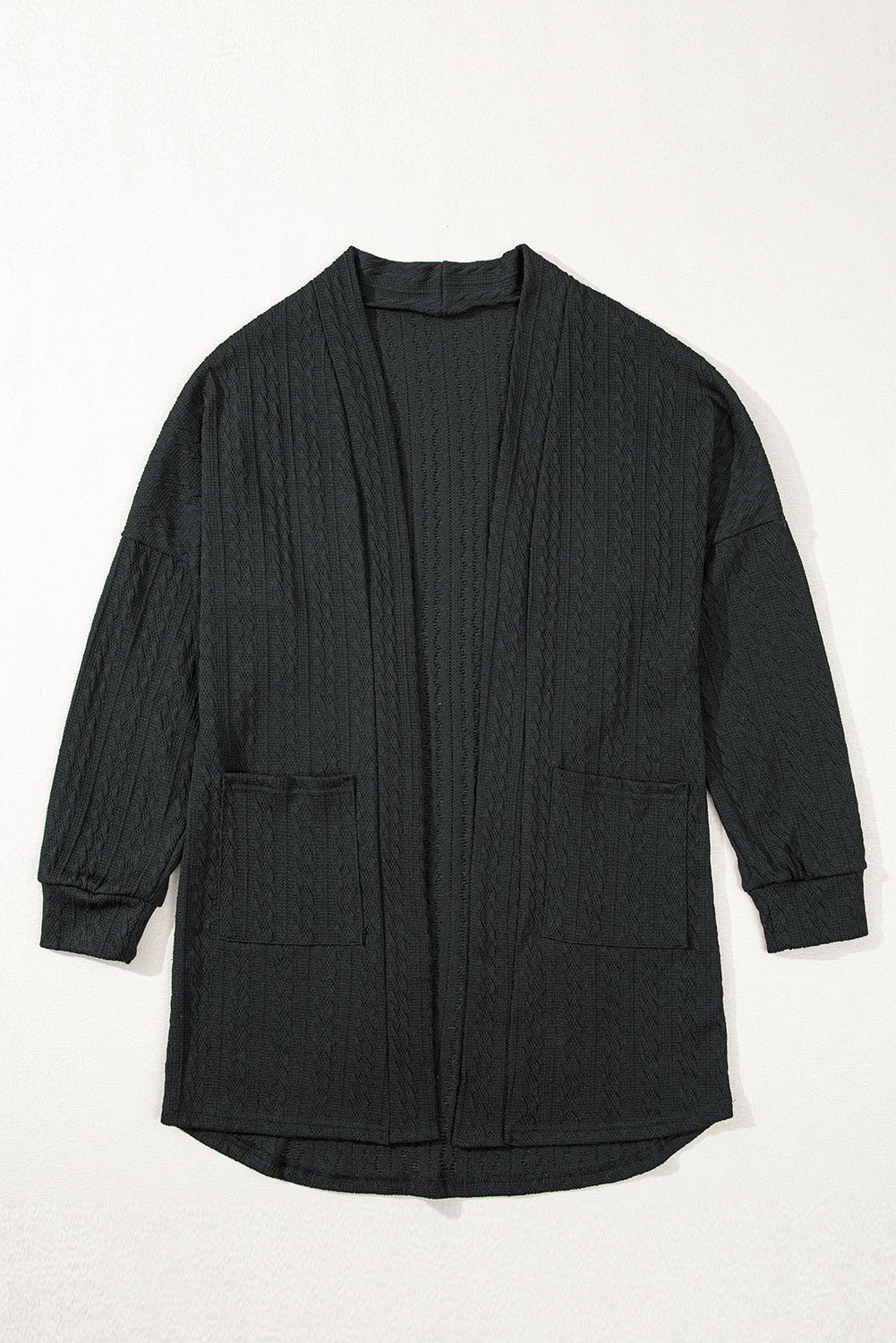 Black Textured Knit Side Pockets Open Front Cardigan-Chaelisa's New Jammies