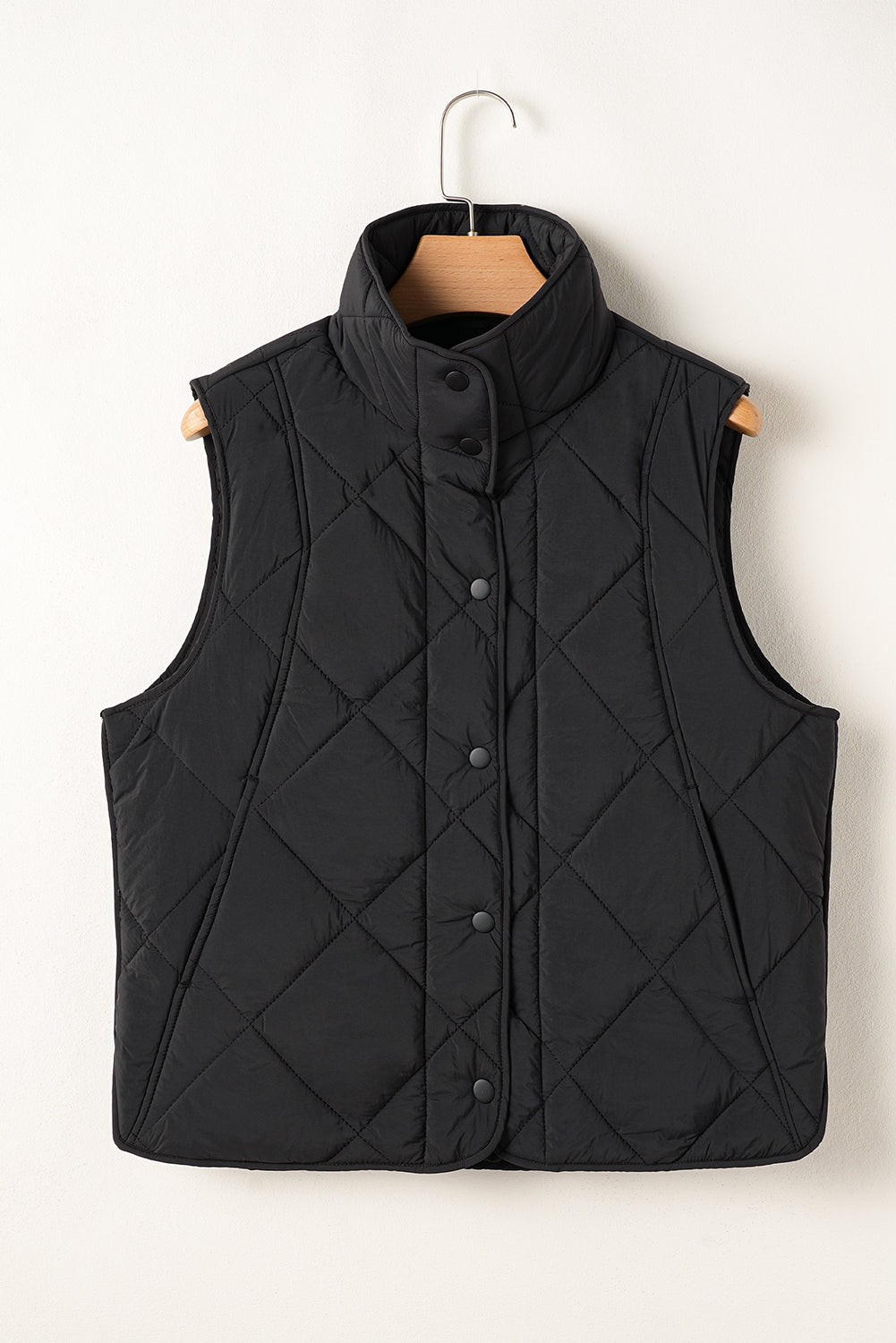 Black Quilted High Neck Button Up Pocket Vest Coat-Chaelisa's New Jammies
