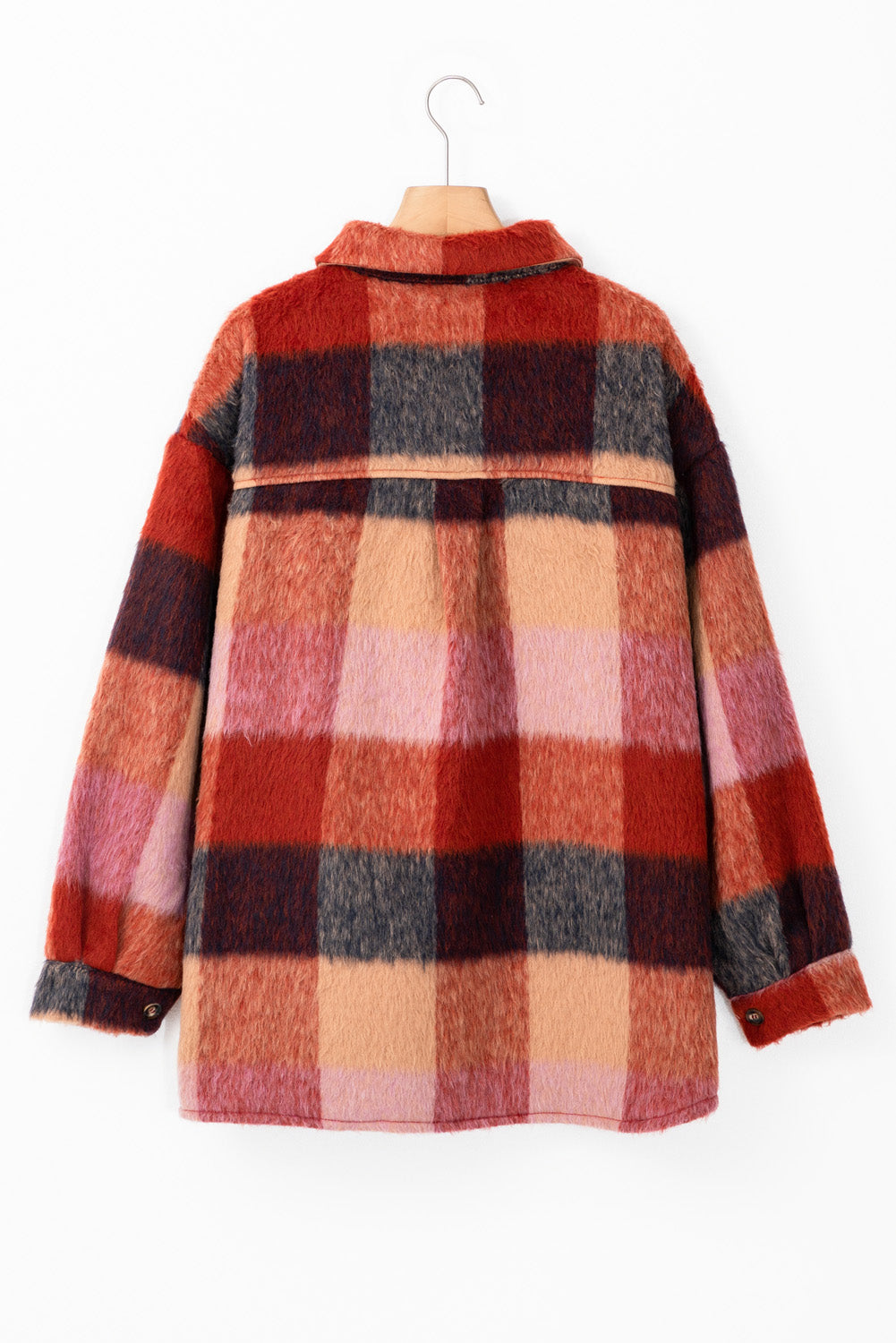 Orange Plaid Print Flap Pockets Buttoned Casual Plus Size Jacket-Chaelisa's New Jammies