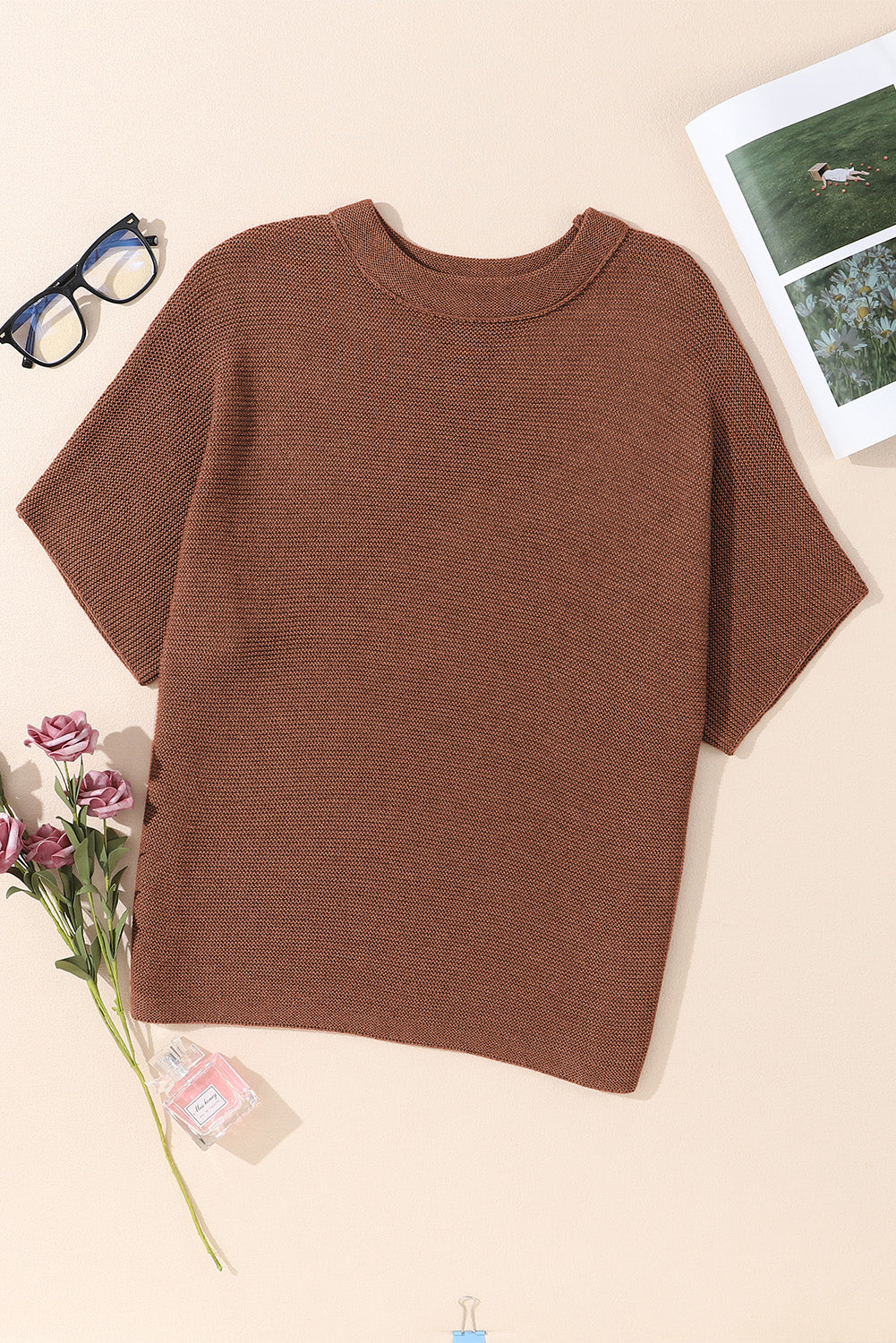 Apricot Mock Neck Short Batwing Sleeve Sweater-Chaelisa's New Jammies