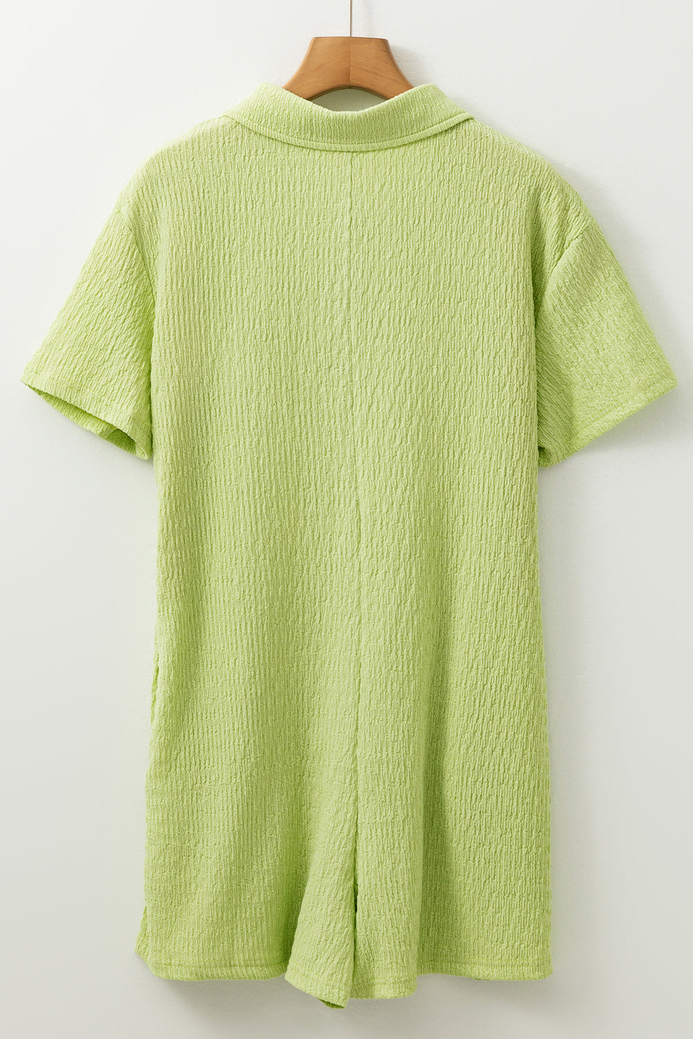 Meadow Mist Green Textured Short Sleeve Patched Pocket Buttoned Shirt Romper-Chaelisa's New Jammies