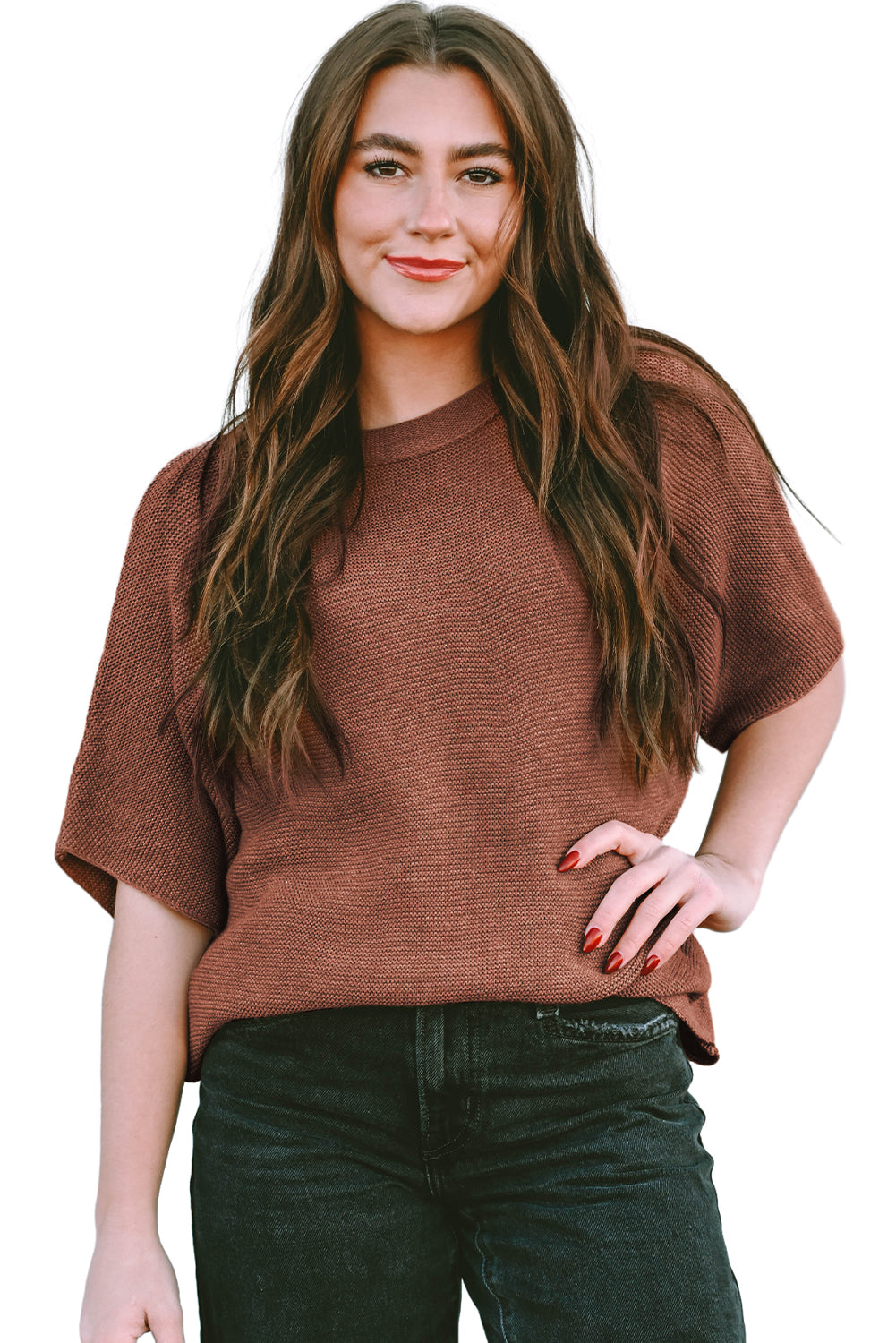 Apricot Mock Neck Short Batwing Sleeve Sweater-Chaelisa's New Jammies