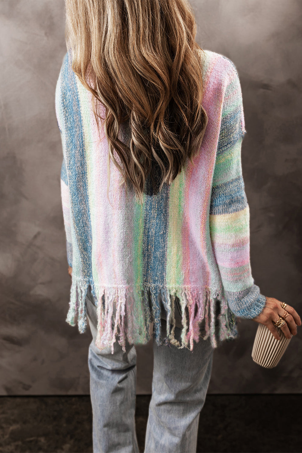 Purple Color Block Fringed Drop Shoulder Tunic Sweater-Chaelisa's New Jammies