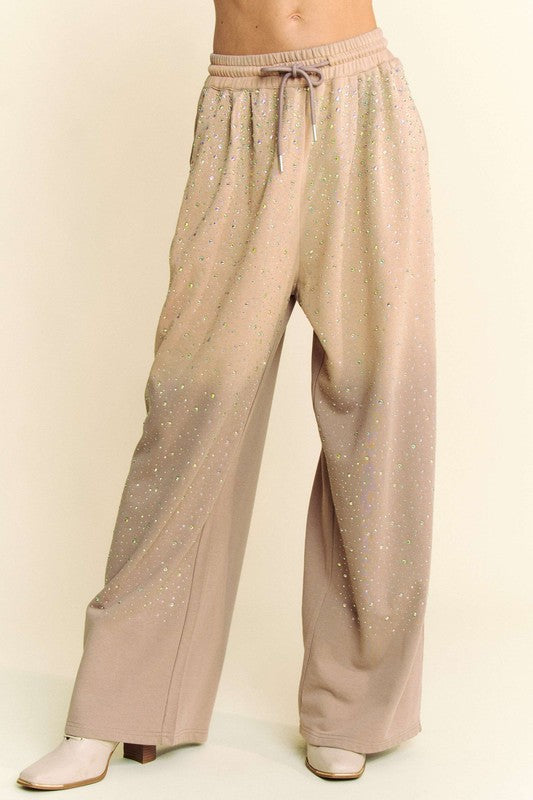 Davi & Dani Rhinestone Drawstring Wide Leg Pants-Chaelisa's New Jammies