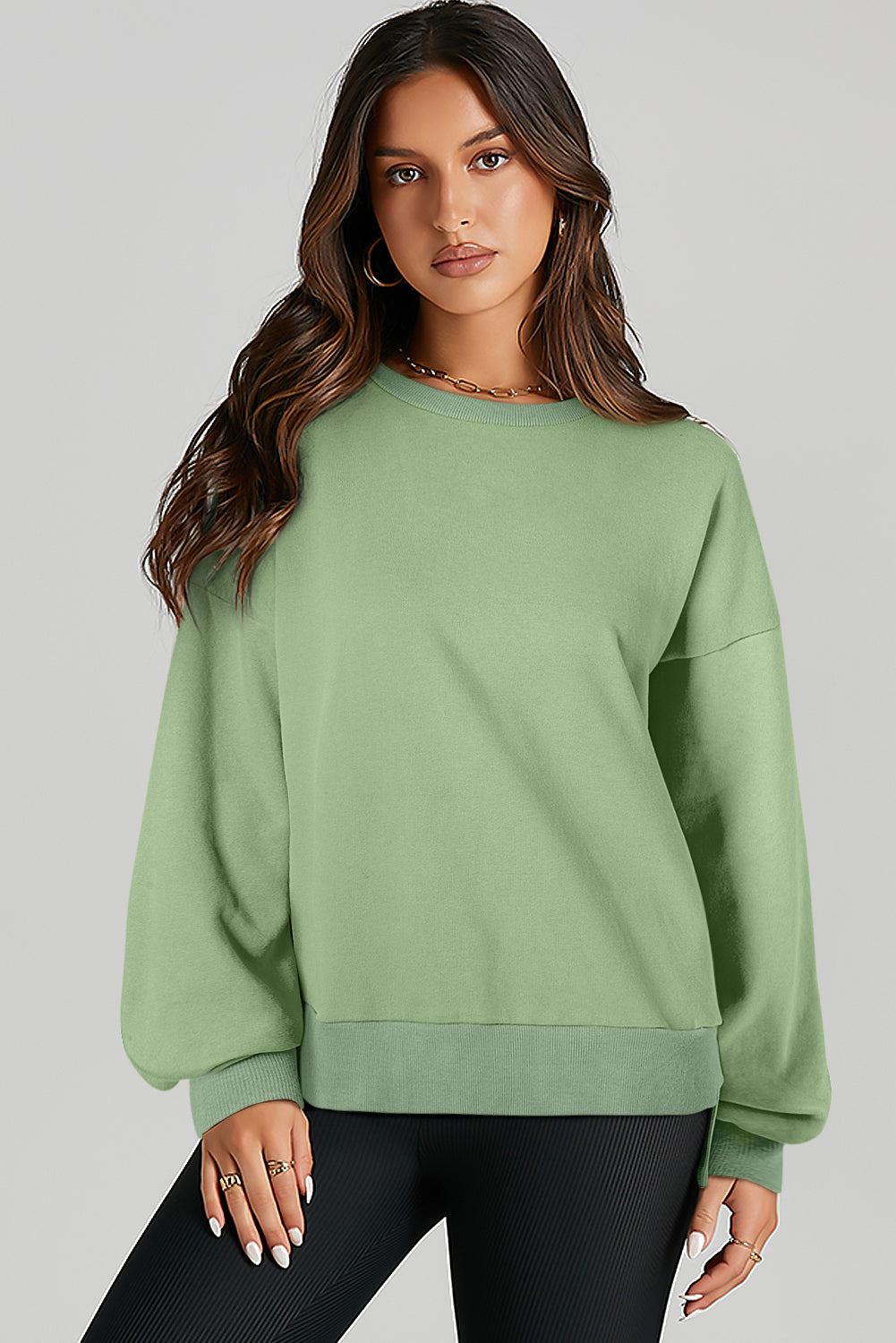 Grass Green Solid Fleece Lined Drop Shoulder High Low Sweatshirt-Chaelisa's New Jammies