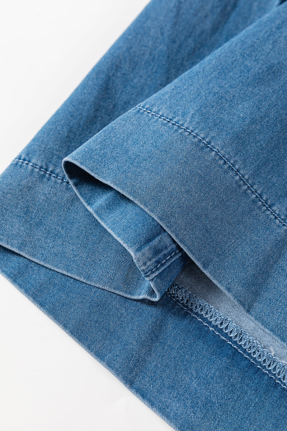 Dusk Blue Mineral Wash Button Fly Waist Wide Leg Jeans-Chaelisa's New Jammies